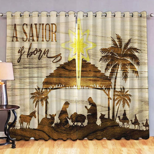 A Savior Is Born Christmas Premium Window Curtain - Christian Decorative Curtains For Living Room