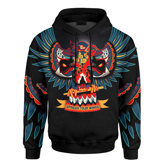 Customized Mexico 3D Hoodie, Spread Your Wings Maya Aztec Mexican Mural Art All Over Printed 3D Hoodie, Aztec Hoodie, Mexico Shirt