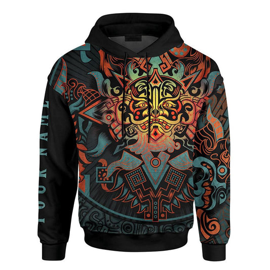 Customized Mexico 3D Hoodie, Teotihuacan Pyramid Of The Sun Maya Aztec Mexican Mural Art All Over Printed 3D Hoodie, Aztec Hoodie, Mexico Shirt