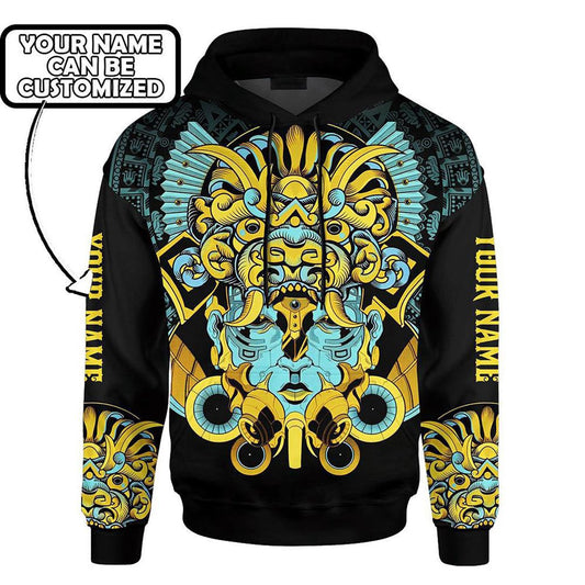 Customized Mexico 3D Hoodie, The Aztec Turquoise Warrior Maya Aztec Calendar All Over Printed 3D Hoodie, Aztec Hoodie, Mexico Shirt