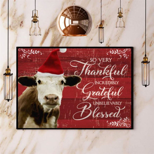 Farm Canvas, Farming Cow Christmas So Very Thankful Grateful Blessed Canvas, Vintage Farm Prints, Farmhouse Wall Decor