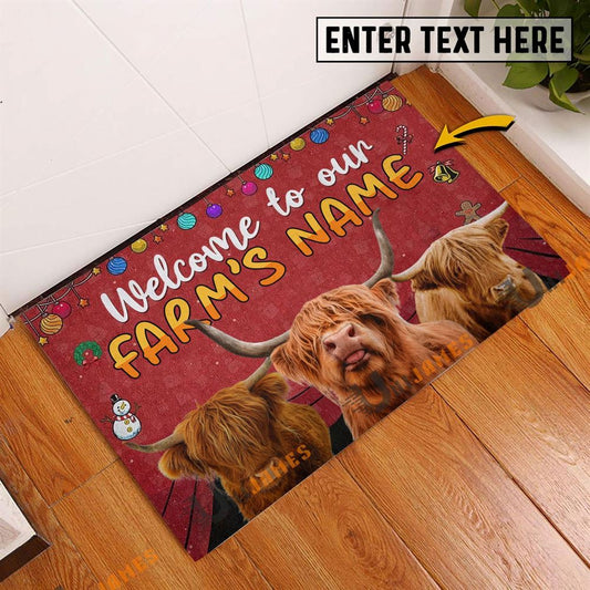 Farmhouse Doormat, Highland Christmas Custom Name Doormat, Farm Outdoor Doormat, Welcome Mat