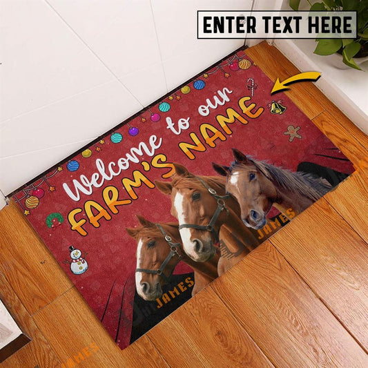 Farmhouse Doormat, Horse Christmas Custom Name Doormat, Farm Outdoor Doormat, Welcome Mat
