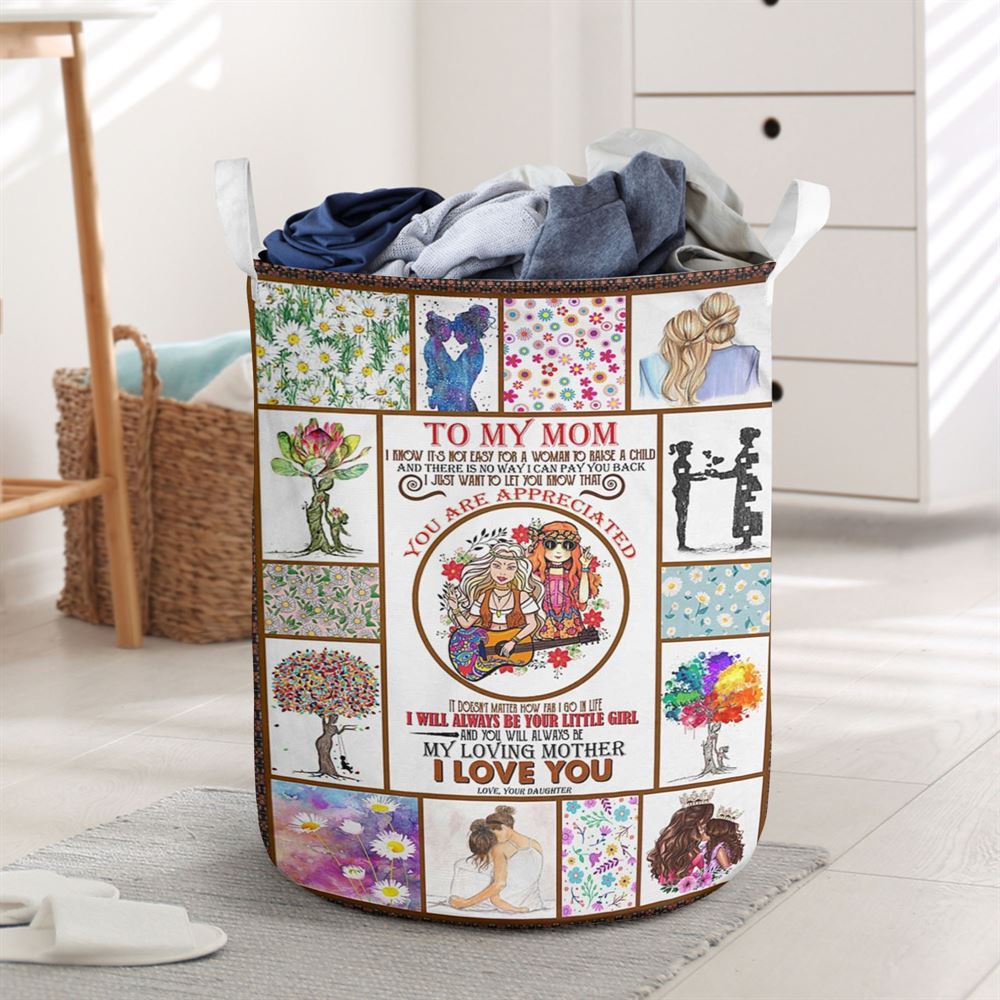 Hippie Family Daughter To My Mom Laundry Basket, Mother's Day Laundry Basket, Gift Basket For Bedroom