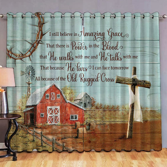 I Still Believe In Grace Old Barn Wooden Cross Premium Window Curtain - Religious Window Curtain - Christian Home Decor