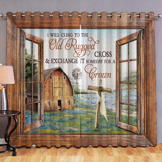I Will Cling To The Old Rugged Cross Premium Window Curtain - Christian Window Curtain - Religious Window Curtain