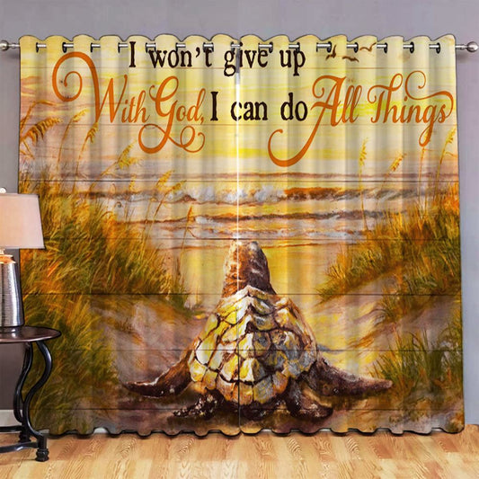 I Won't Give Up With God I Can Do All Things Turtle Beach Large Premium Window Curtain - Christian Window Curtain - Religious Window Curtain
