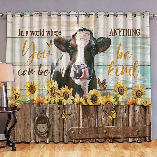 In A World Where You Can Be Anything Cow Sunflower Butterfly Large Premium Window Curtain - Christian Wall Decor - Religious Wall Decor