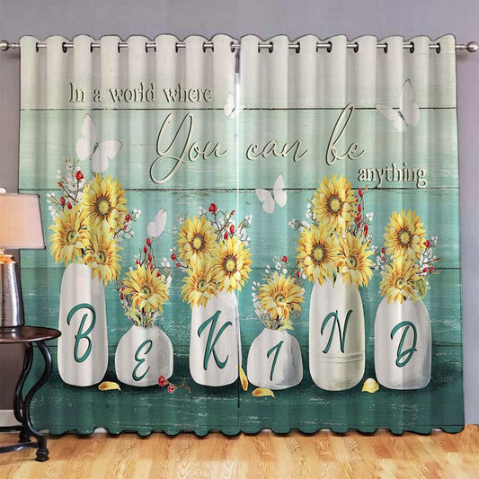 In A World Where You Can Be Anything Sunflower Vase Butterfly Premium Window Curtain - Bible Verse Window Curtain - Wall Decor Christian