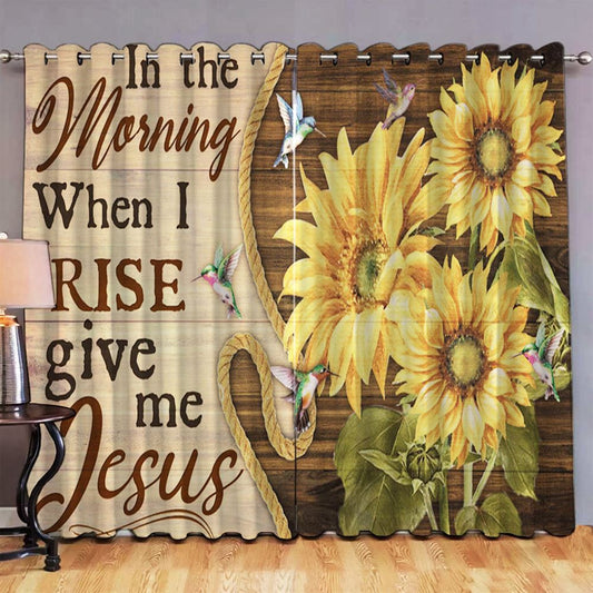 In The Morning When I Rise Give Me Jesus Sunflowers Hummingbirds Large Premium Window Curtain - Christian Window Curtain - Religious Window Curtain