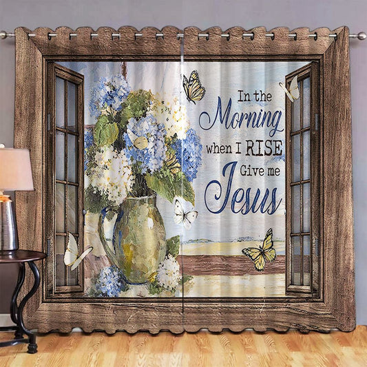 In The Morning When I Rise Hydrangea Flower Butterfly Large Premium Window Curtain - Christian Wall Decor - Religious Wall Decor