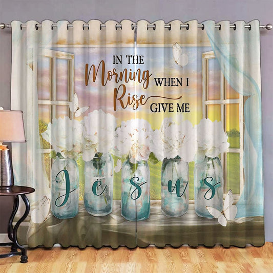 In The Morning When I Rise White Flower Orange Sunset Butterfly Premium Window Curtain - Bible Verse Window Curtain - Wall Decor Christian