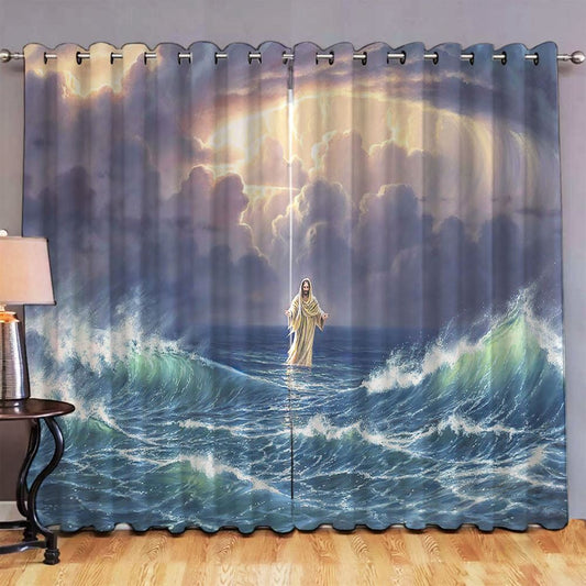 In The Storm Jesus Walked On The Water Premium Window Curtain - Jesus Christ Window Curtain - Christian Window Curtain