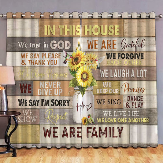 In This House We Trust In God Sunflower Hummingbird Premium Window Curtain - Bible Verse Window Curtain - Wall Decor Christian