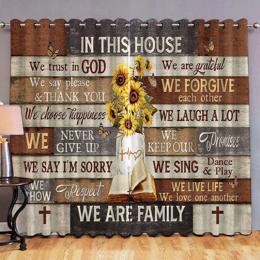 In This House We Trust In God Sunflower Vase Premium Window Curtain - Bible Verse Window Curtain - Wall Decor Christian