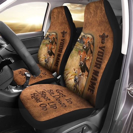 Jersey Happiness Personalized Name Leather Pattern Car Seat Covers, Farm Car Seat Cover, Cow Print Seat Covers For Trucks