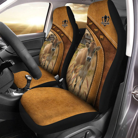 Jersey Pattern Customized Name 3D Car Seat Cover, Farm Car Seat Cover, Cow Print Seat Covers For Trucks