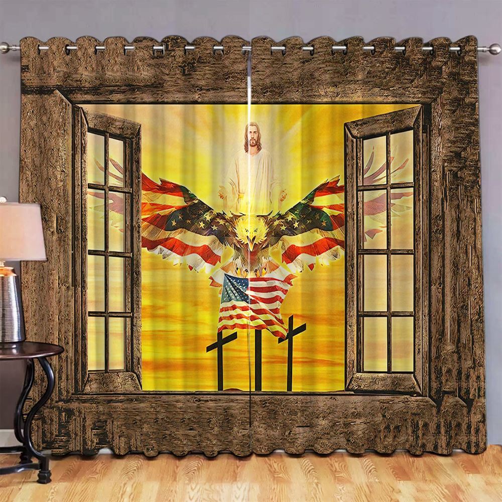Jesus American Eagle Premium Window Curtain - Jesus Christ Window Curtain - Christian Window Curtain