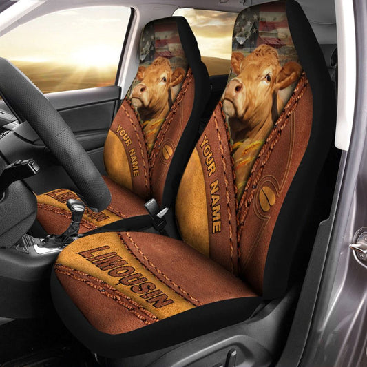 Limousin Cattle Leather Pattern Customized Name Car Seat Cover, Farm Car Seat Cover, Cow Print Seat Covers For Trucks
