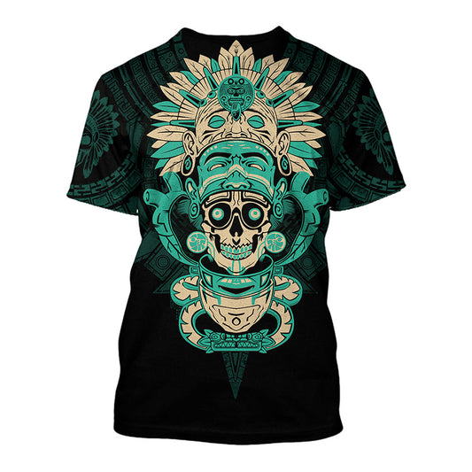 Mexico 3D T Shirt, Aztec Maya Day Of The Dead Skull Art All Over Print 3D T Shirt, Mexican Aztec Shirts