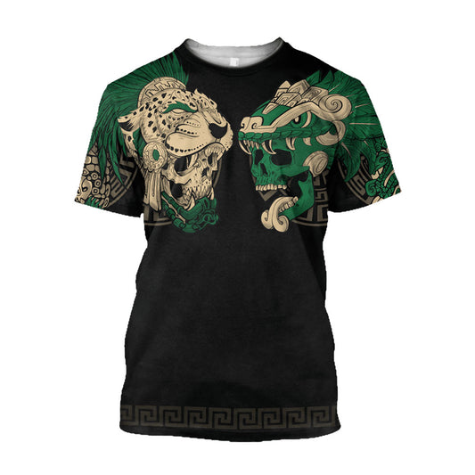 Mexico 3D T Shirt, Aztec Maya Mexica Tezcatlipoca Quetzalcoatl All Over Print 3D T Shirt, Mexican Aztec Shirts