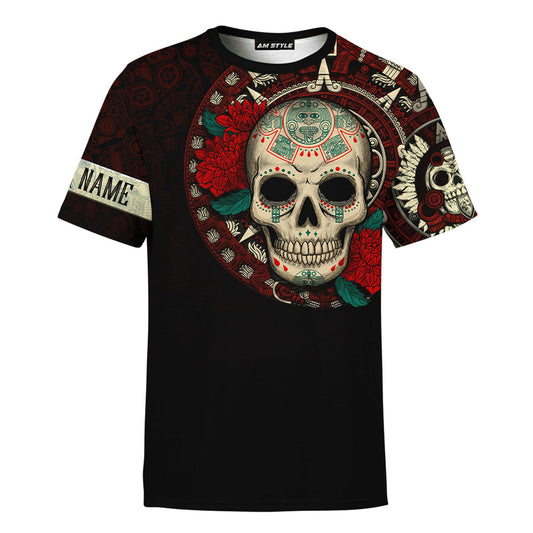 Mexico 3D T Shirt, Aztec Maya Mexico Owl And Sugar Skull Day Of The Dead All Over Print 3D T Shirt, Mexican Aztec Shirts