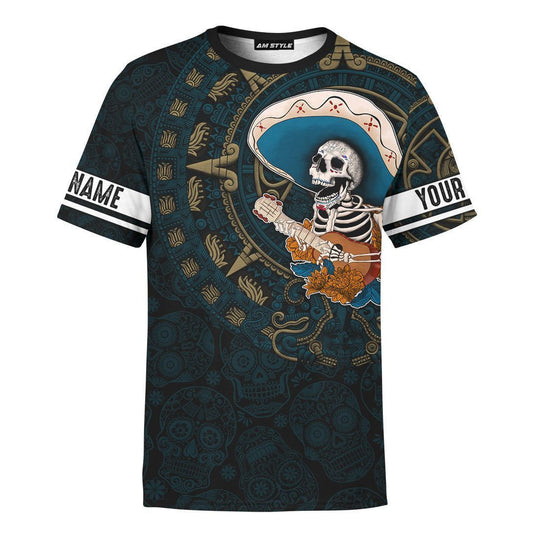 Mexico 3D T Shirt, Aztec Maya Sugar Skull Mexico Dia De Muertos Vintage All Over Print 3D T Shirt, Mexican Aztec Shirts
