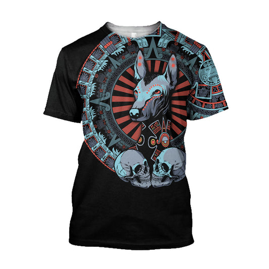 Mexico 3D T Shirt, Aztec Mayan Aztec Mexica Dog Xoloitzcuintlel All Over Print 3D T Shirt, Mexican Aztec Shirts