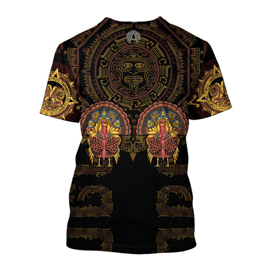 Mexico 3D T Shirt, Aztec Mayan Aztec Turkey Thanksgiving All Over Print 3D T Shirt, Mexican Aztec Shirts