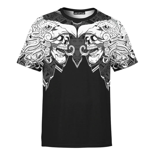 Mexico 3D T Shirt, Aztec Mayan Itzpapalotl 3D Monochrome All Over Print 3D T Shirt, Mexican Aztec Shirts