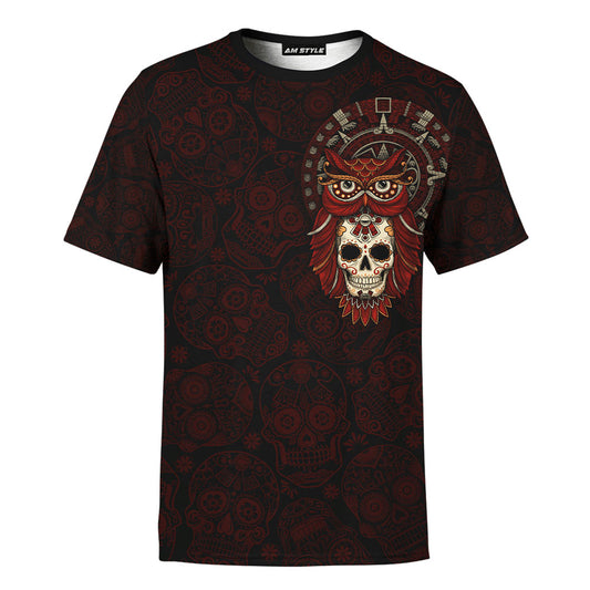 Mexico 3D T Shirt, Aztec Mayan Mexico Owl Sugar Skull Day Of The Dead All Over Print 3D T Shirt, Mexican Aztec Shirts