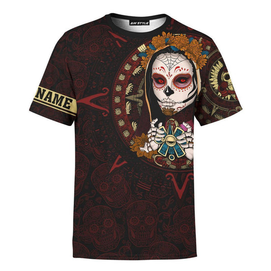 Mexico 3D T Shirt, Aztec Mayan Mexico Sugar Skull Dia De Muertos All Over Print 3D T Shirt, Mexican Aztec Shirts