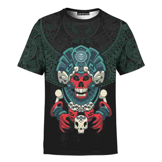 Mexico 3D T Shirt, Aztec Mayan Mictlan All Over Print 3D T Shirt, Mexican Aztec Shirts