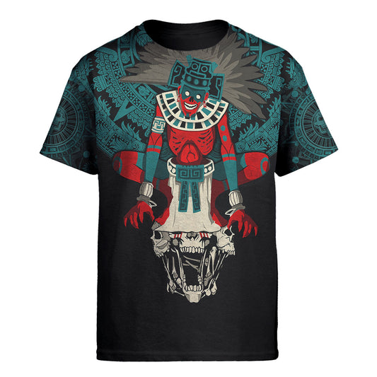 Mexico 3D T Shirt, Aztec Mayan Mictlan Skull All Over Print 3D T Shirt, Mexican Aztec Shirts