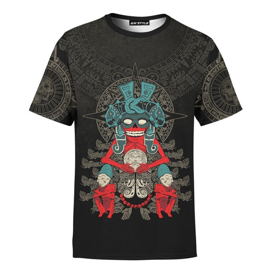 Mexico 3D T Shirt, Aztec Mayan Mictlantecuhtli Skull All Over Print 3D T Shirt, Mexican Aztec Shirts