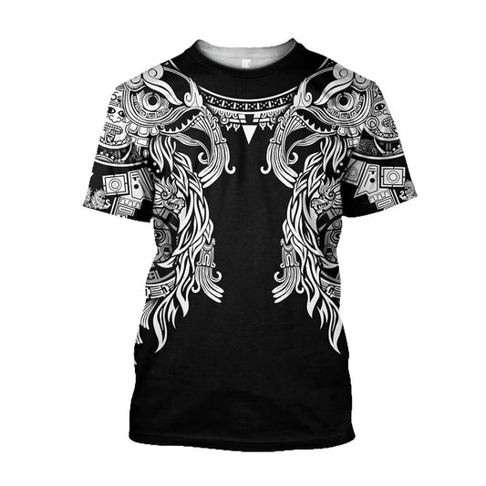 Mexico 3D T Shirt, Aztec Mayan Turkey Thanksgiving 3D Monochrome All Over Print 3D T Shirt, Mexican Aztec Shirts