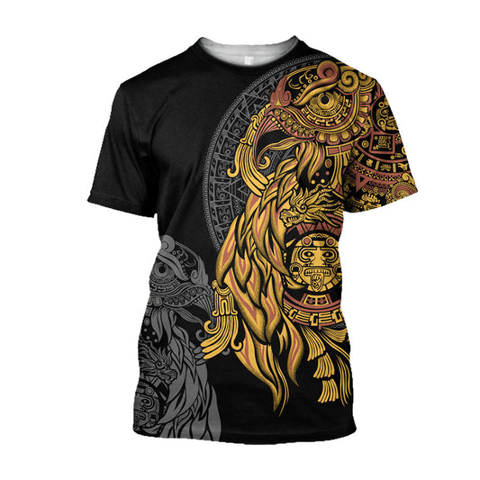 Mexico 3D T Shirt, Aztec Mayan Turkey Thanksgiving All Over Print 3D T Shirt, Mexican Aztec Shirts