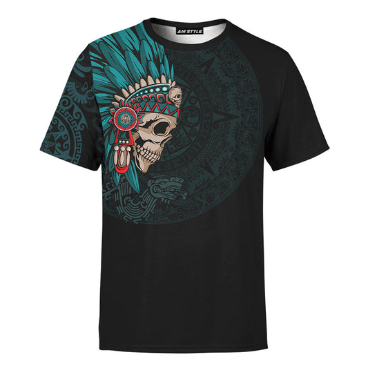 Mexico 3D T Shirt, Aztec Mayan Warrior Skull All Over Print 3D T Shirt, Mexican Aztec Shirts
