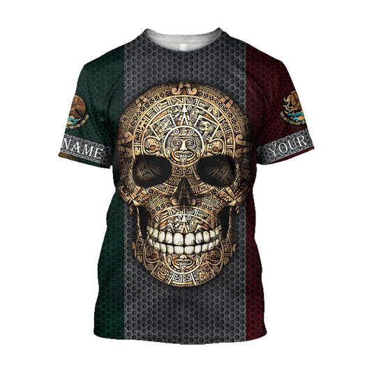 Mexico 3D T Shirt, Aztec Mexican Skull Shirts All Over Print 3D T Shirt, Mexican Aztec Shirts