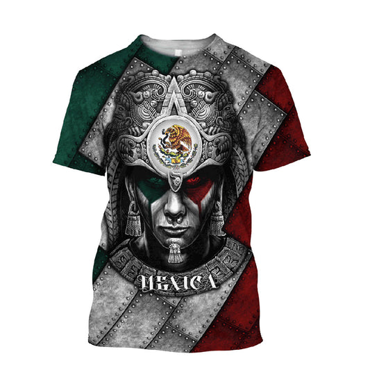 Mexico 3D T Shirt, Aztec Mexican Warrior TwoSided Pattern Aztec All Over Print 3D T Shirt, Mexican Aztec Shirts