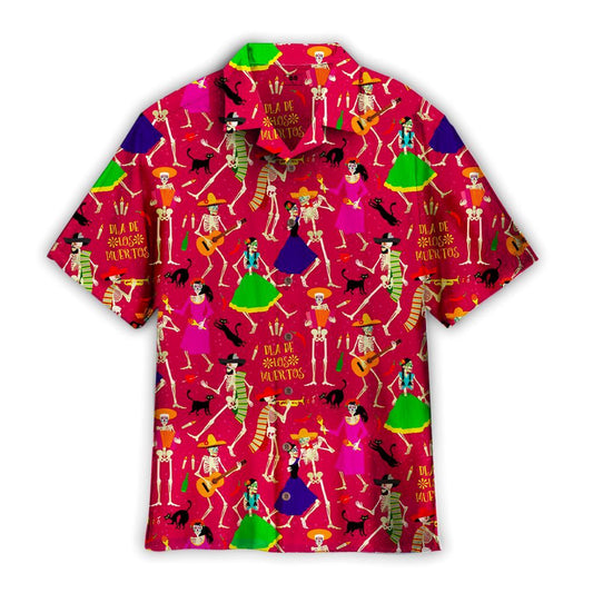 Mexico Hawaiian Shirt, Skeletons Day Dead Dia Mexico Pattern Pink Hawaiian Shirt, Mexican Aloha Shirt