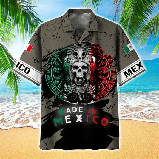 Mexico Hawaiian Shirt, Skull Aztec Warrior Mexico Hawaii Shirt Hawaiian Shirt All Over Printed For Men Women, Mexican Aloha Shirt