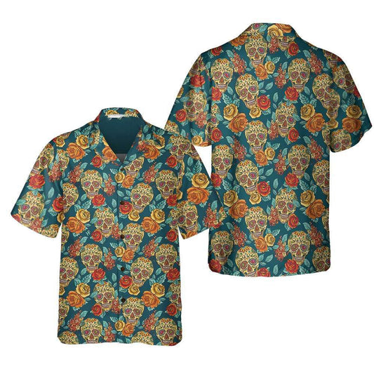 Mexico Hawaiian Shirt, Sugar Skull Dead Day Hawaiian Shirt, Vintage Floral Mexican Skull Shirt, Mexican Aloha Shirt