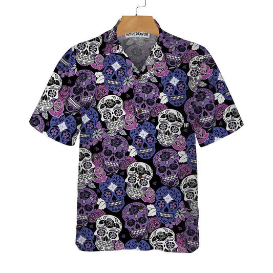 Mexico Hawaiian Shirt, Sugar Skull Purple Hawaiian Shirt, Mexican Skull Shirt, Mexican Aloha Shirt