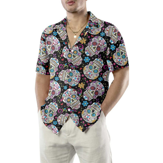 Mexico Hawaiian Shirt, Sugar Skulls With Flowers Hawaiian Shirt, Colorful Floral Mexican Skull, Mexican Aloha Shirt