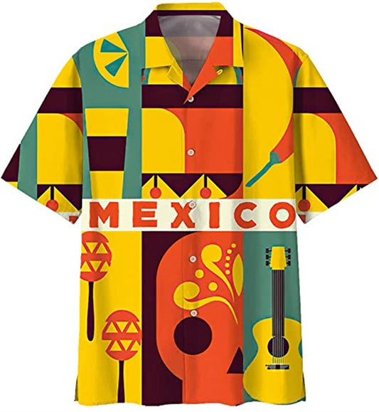 Mexico Hawaiian Shirt, Tequila Mexico Music Instrument Art Tropical Aloha Hawaiian Shirts, Mexican Aloha Shirt