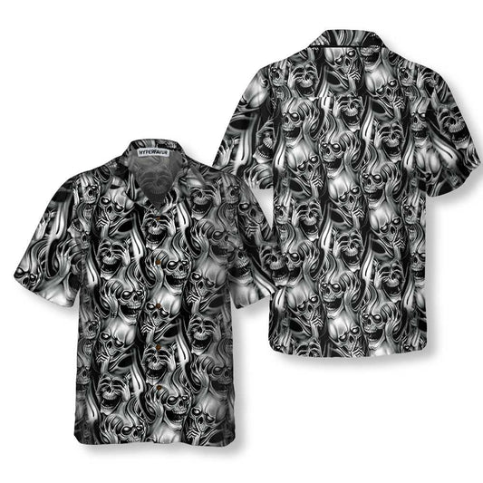 Mexico Hawaiian Shirt, Unique Skull Day Of The Dead Hawaiian Shirt, Black And White Mexican Skull Shirt, Best Day Of The Dead Gift, Mexican Aloha Shirt