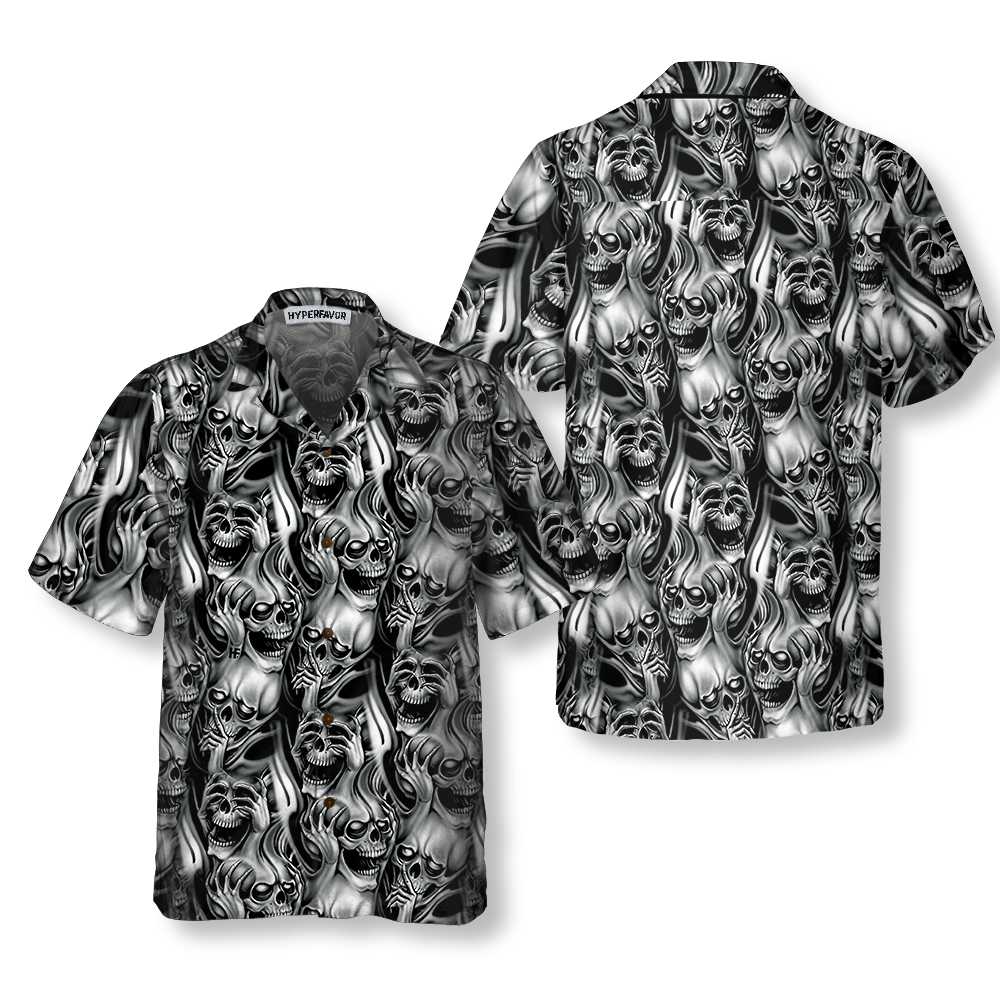 Mexico Hawaiian Shirt, Unique Skull Day Of The Dead Hawaiian Shirt, Black And White Mexican Skull Shirt, Best Day Of The Dead Gift, Mexican Aloha Shirt