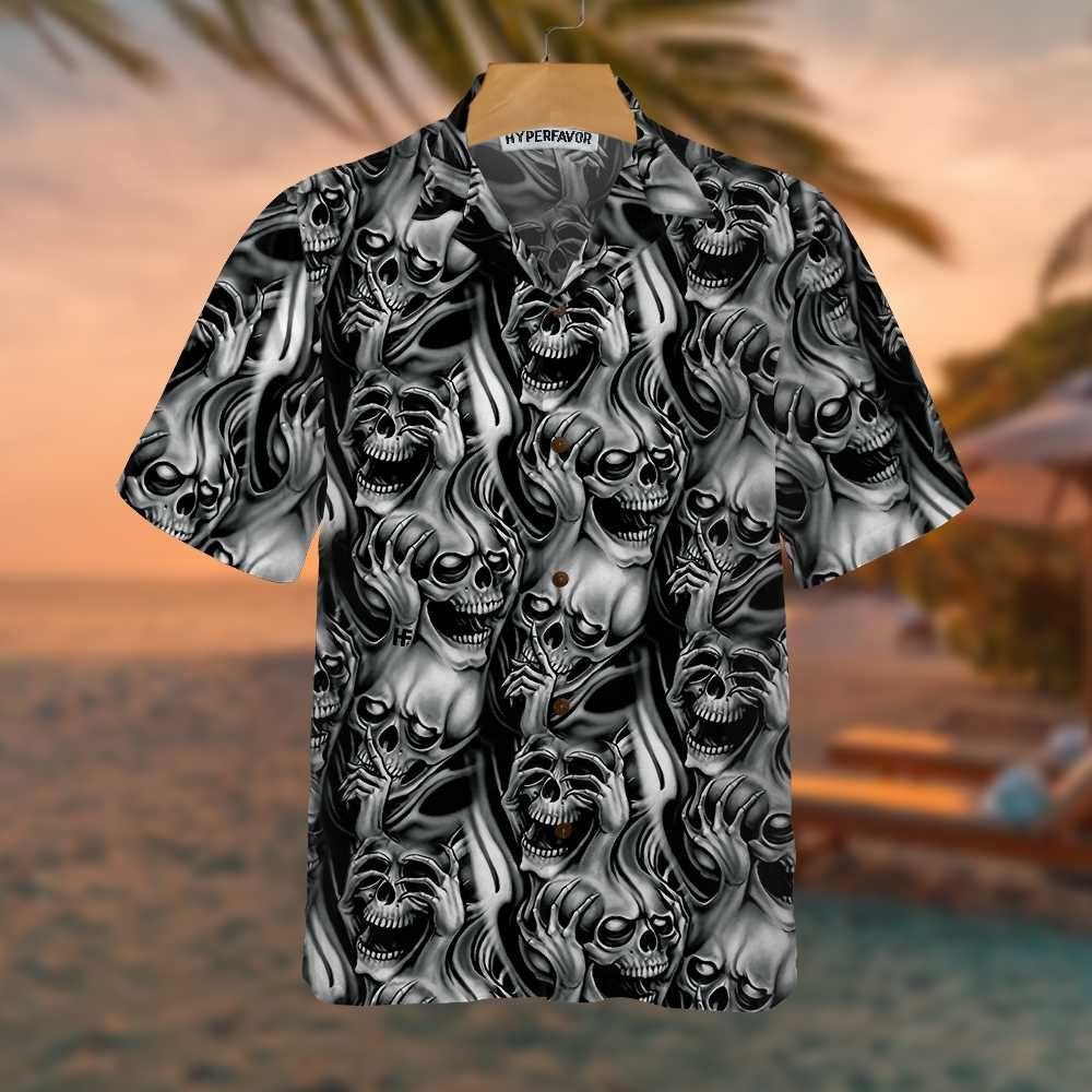 Mexico Hawaiian Shirt, Unique Skull Day Of The Dead Hawaiian Shirt, Black And White Mexican Skull Shirt, Mexican Aloha Shirt