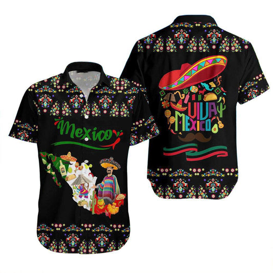 Mexico Hawaiian Shirt, Viva Mexico Let's Fiesta Mexico Day Black Hawaiian Shirt, Mexican Aloha Shirt